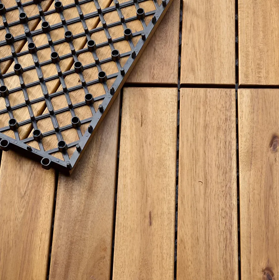Dalle de terrasse bois d'acacia Floro Klikstrom L.30 x l.30 cm vendue par 4 pièces
