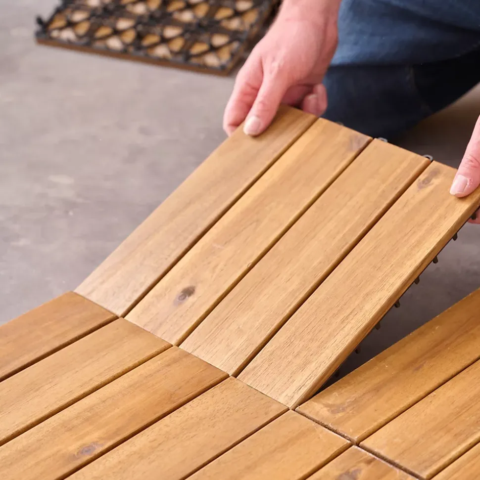 Dalle de terrasse bois d'acacia Floro Klikstrom L.30 x l.30 cm vendue par 4 pièces