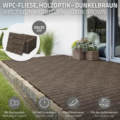 Dalles de terrasse ECD Germany WPC 30x30cm 44 pièce 4m² marron foncé système clipsable et drainage