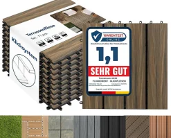 Dalles de Terrasse Lot de 11 pièces, Mix Teck 30 x 30 cm - 1 m² - Floordirekt