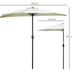 Demi parasol - parasol de balcon - ouverture fermeture manivelle - acier polyester haute densité crème