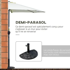 Demi parasol - parasol de balcon - ouverture fermeture manivelle - acier polyester haute densité crème