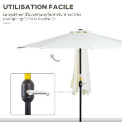 Demi parasol - parasol de balcon - ouverture fermeture manivelle - acier polyester haute densité crème