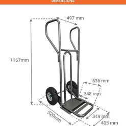 Diable - Pelle fixe 348x405mm - charge 250kg - Roues pneumatiques - DVPF1-RG-BR