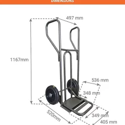 Diable - Pelle fixe 348x405mm - charge 250kg - Roues caout. élast. noir silencieux - DVPF1-RSN-BR
