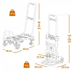 Diable, chariot 2 en 1 pliable 4 roues - Charge 137 kg - Linxor