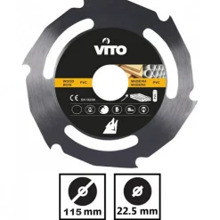 Disque coupe bois et PVC 115 x 1,8mm Meuleuse Alesage 22.5mm VITO