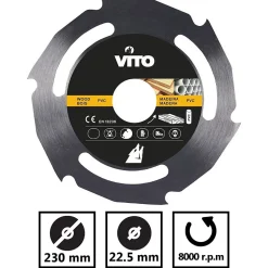 Disque de coupe pour meuleuse d'angle 230mm Bois et PVC Alésage 22.5mm VITO