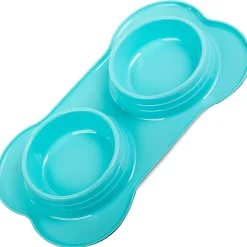 Double bol pour nourriture pour chien/chat 400ml x 2 bleu