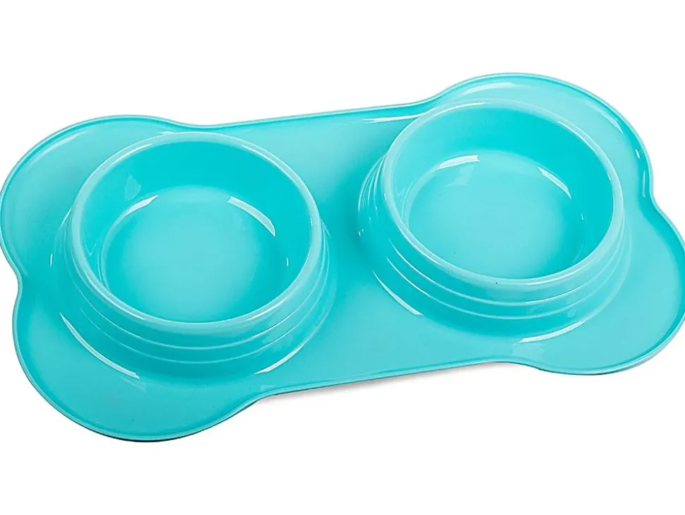 Double bol pour nourriture pour chien/chat 400ml x 2 bleu