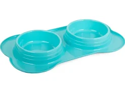 Double bol pour nourriture pour chien/chat 400ml x 2 bleu