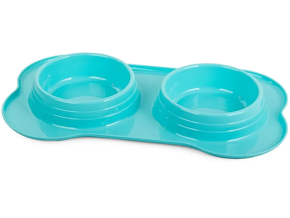 Double bol pour nourriture pour chien/chat 400ml x 2 bleu