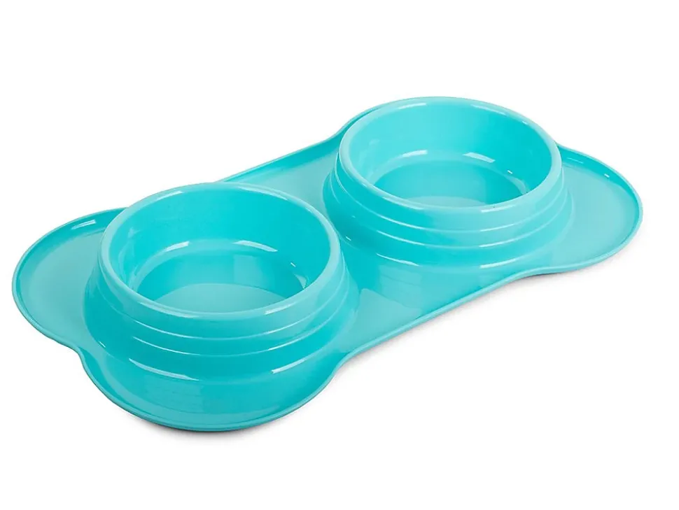 Double bol pour nourriture pour chien/chat 400ml x 2 bleu