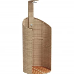 Douche d extérieur beige 100x100x241,5cm poly rotin bois acacia