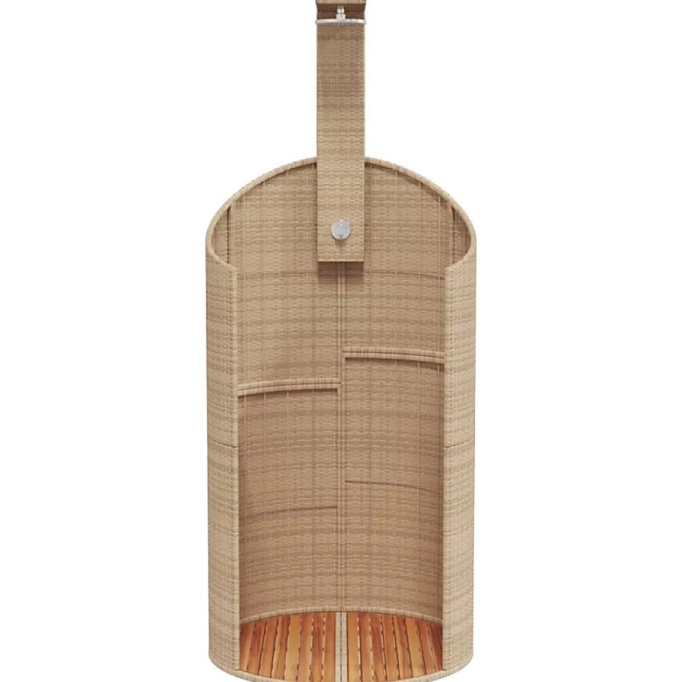 Douche d extérieur beige 100x100x241,5cm poly rotin bois acacia