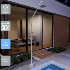 Douche de piscine Alaska en Acier Inox 316 - Tête D25cm - Corps D42mm- H. 2,25m - Garantie 10 ans - POOLIMEX