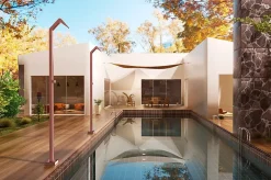 Douche de piscine en acier 316 design rose corail avec diffusor cascade