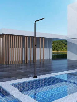 Douche de piscine noire en inox 316 avec diffuseur anticalcaire et robinet
