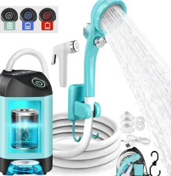 Douche Extérieur Portable Bleu - Douche Camping Améliorée avec Batterie Rechargeable 4500mAh + Pompe IPX7 Imperméable