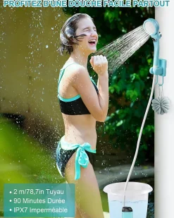 Douche Extérieur Portable Bleu - Douche Camping Améliorée avec Batterie Rechargeable 4500mAh + Pompe IPX7 Imperméable