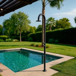 Douche noire en aluminium avec minuterie lavage pieds double entree eau