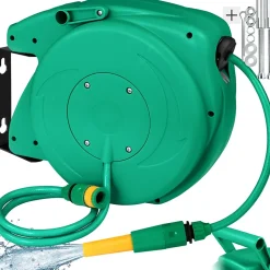 Dévidoir à enroulement automatique pour tuyau d'arrosage avec raccord rapide 1/2 pouce