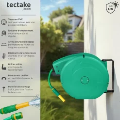 Dévidoir à enroulement automatique pour tuyau d'arrosage avec raccord rapide 1/2 pouce