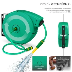 Dévidoir à enroulement automatique pour tuyau d'arrosage avec raccord rapide 1/2 pouce