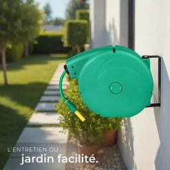 Dévidoir à enroulement automatique pour tuyau d'arrosage avec raccord rapide 1/2 pouce