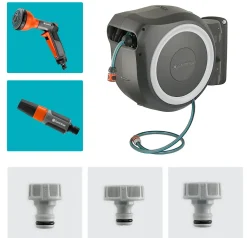 Dévidoir mural automatique RollUp XL Gardena 30m + 5m offert + pistolet multi-jets offert