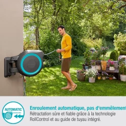 Dévidoir mural RollUp Gardena équipé avec tuyau d'arrosage 25 m