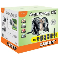 Dévidoir portable Claber Aquapony équipé avec tuyau d'arrosage 15m + kit