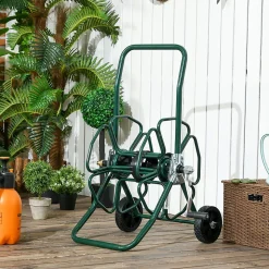 Dévidoir sur 2 roues 30 m - dévidoir métal - dévidoir chariot - enrouleur tuyau d'arrosage - métal vert