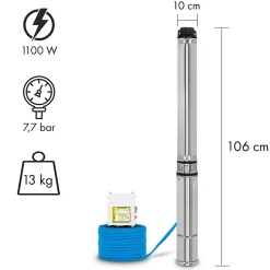 EBERTH Pompe de puits profond 4" électrique 1100W, pompe submersible, diamètre 4 pouces (10cm), hauteur de refoulement max. 74m