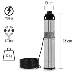 EBERTH Pompe pour puits profond 4" en acier inoxydable, électrique 750 W, diamètre 4 pouces, profondeur de travail max. 15 m