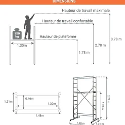 Echafaudage domestique: Hauteur de travail max 3.78m + Télémètre laser STANLEY - 203702-LASER