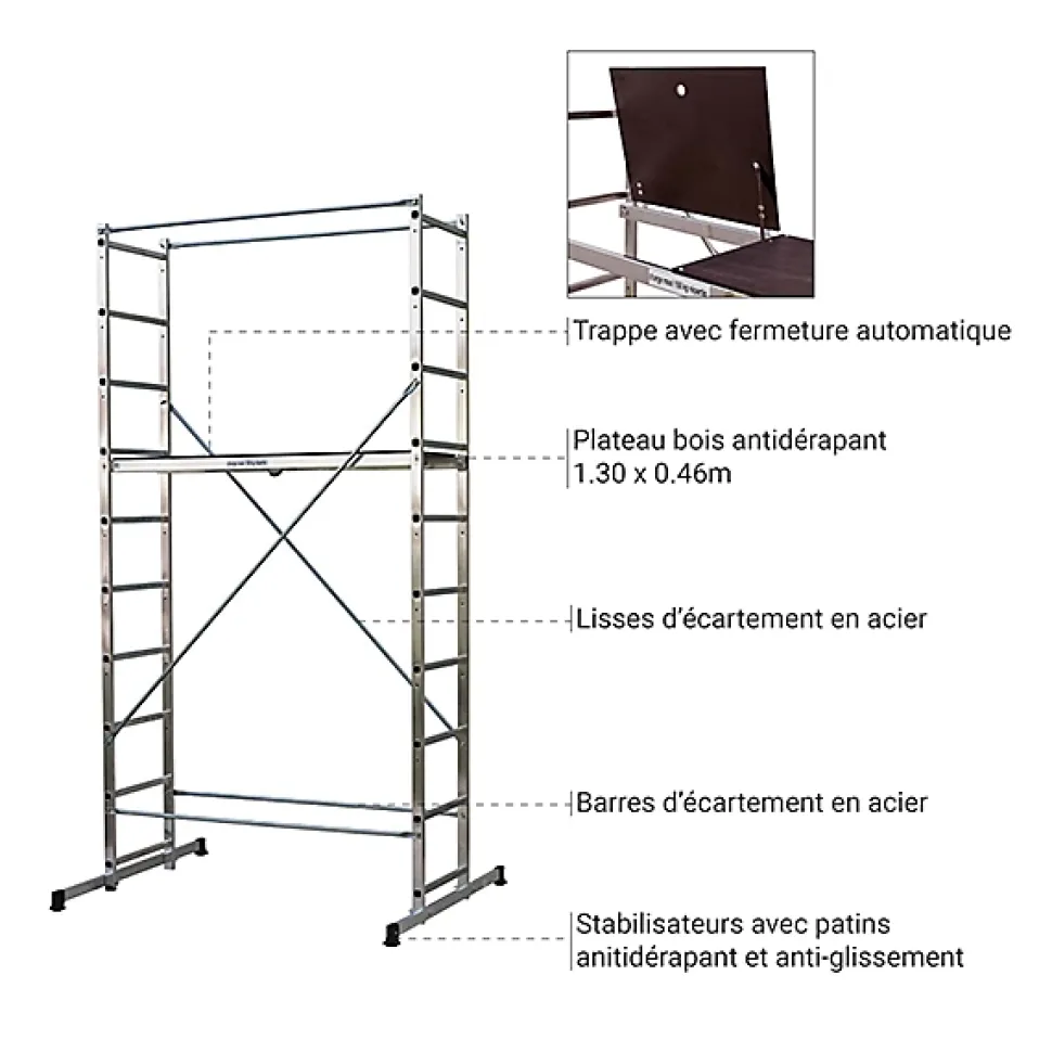 Echafaudage domestique: Hauteur de travail max 3.78m + Sac à dos de chantier - 203702-SAC