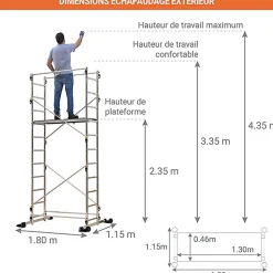 Echafaudage domestique: Hauteur de travail max 4.35m + Télémètre laser STANLEY - 238703-LASER