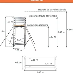 Echafaudage domestique roulant - Hauteur de travail maximale de 4.80m - AL410