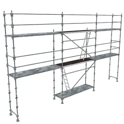 Echafaudage fixe de façade 60m² - Structure + Plancher - Garde-corps lisses - R200GCLB-60-SP
