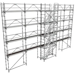 Echafaudage fixe de façade 160m² - Plancher Alu / bois - Structure Acier - Garde-corps Monoblocs - R200GCM160-SPPE/AB