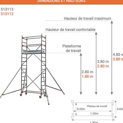 Echafaudage roulant - Hauteur de travail maximale 3.80m - 613112