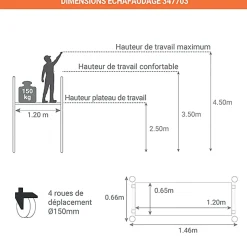 Echafaudage roulant alu - Spécial Passage Etroit - Hauteur de travail max 4.7m + Télémètre laser STANLEY - 347703-LASER