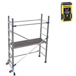 Echafaudage roulant alu - Hauteur de travail maximale de 2.90m + Télémètre laser STANLEY - P6-LASER