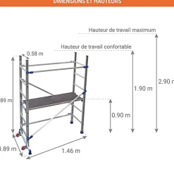 Echafaudage roulant alu - Hauteur de travail maximale de 2.90m + Télémètre laser STANLEY - P6-LASER