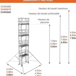 Echafaudage roulant en aluminium - Hauteur de travail max 9.85m - 22403680