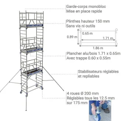 Echafaudage roulant en aluminium - Hauteur de travail max 9.85m - 22403680