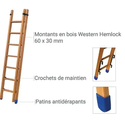 Echelle bois coulissante 2x9 barreaux - Hauteur à atteindre 3.76m - BCM2-250