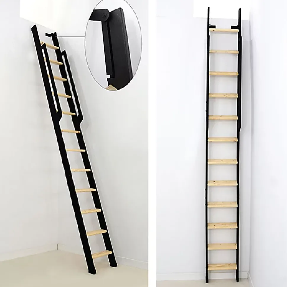 Echelle de meunier rabattable noire 12 marches - Hauteur sol à sol 2.90m - Largeur 36cm - STRONG-300