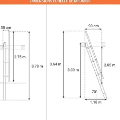 Echelle de meunier rabattable : 55cm de large - Hauteur à franchir 3m - Couleur : Noir (RAL 9017) - MSP/CC/2R